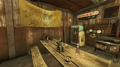 A well stocked kitchen, a stolen picnic table, and every manner of vile Wasteland food!