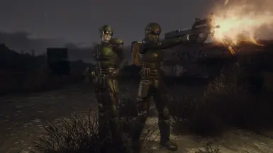 Wearing the combat armor as female Courier...Chosen One? Burst firing H&K P90c (Background music: Moribund World)