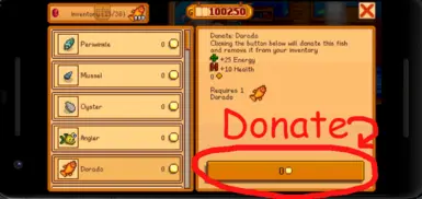 Android menu. The 0 G button on the right is the donate button.